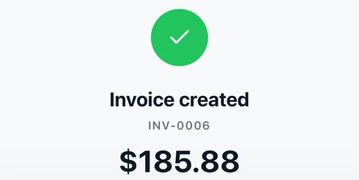 Invoice created, INV-0006, $185.88 for Mr. Delgado.