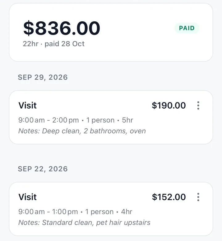 Maple Court, September: $836.00 PAID, 22hr, paid 28 Oct, with the September visits.