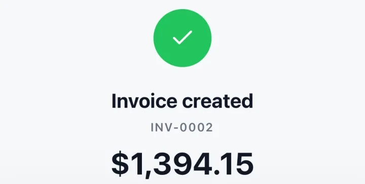 Invoice created, INV-0002, $1,394.15 for The Rao kitchen.