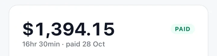 The Rao kitchen, 19 to 25 Oct: $1,394.15 PAID, paid 28 Oct.