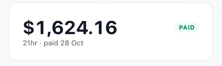 Sam Okonkwo, October: $1,624.16 PAID, 21hr, paid 28 Oct.
