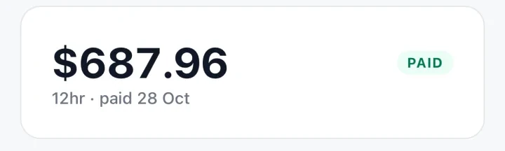 The Park family, October: $687.96 PAID, 12hr, paid 28 Oct.